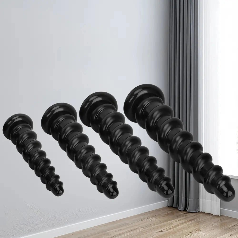 Black Ribbed Long Thick Dildo - Large Thick PVC Dildo