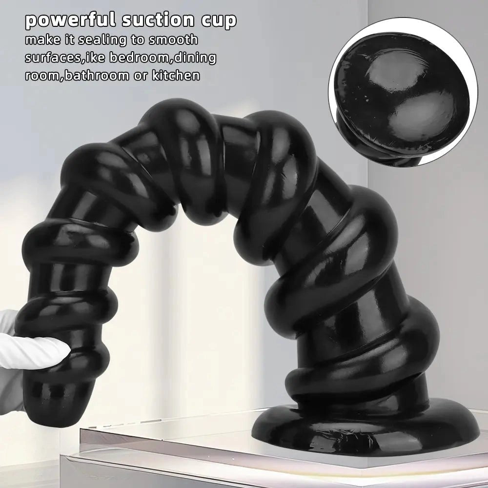 Black Ribbed Long Thick Dildo - Large Thick PVC Dildo