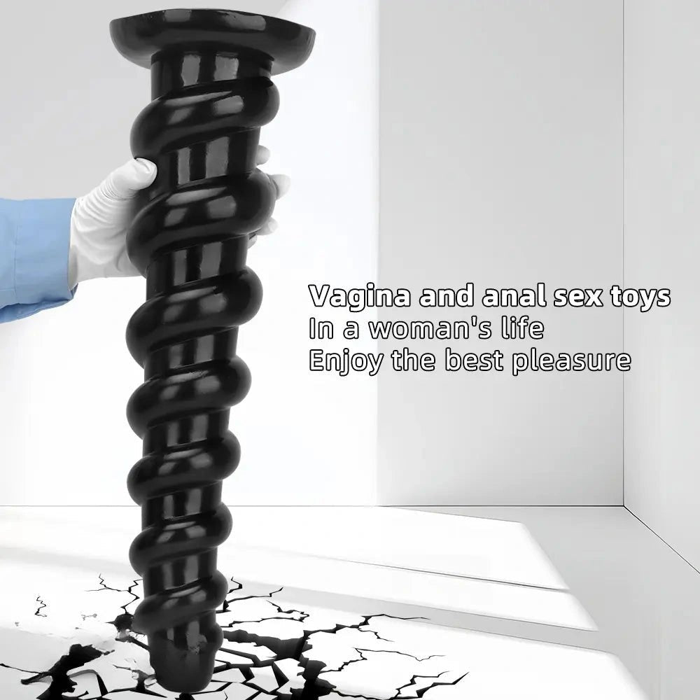 Black Ribbed Long Thick Dildo - Large Thick PVC Dildo