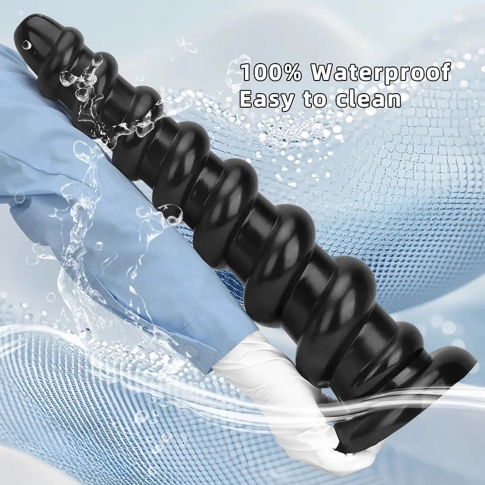 Black Ribbed Long Thick Dildo - Large Thick PVC Dildo