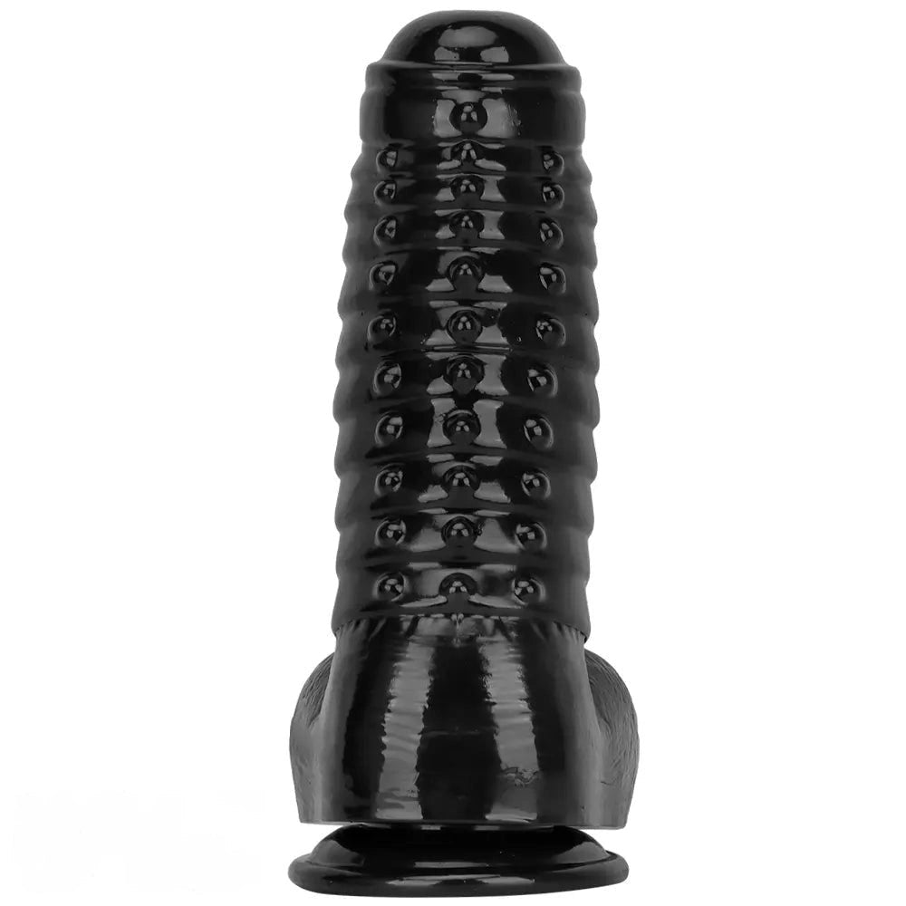 Black Ribbed PVC Giant Dildo - Thick Textured Big Dildo