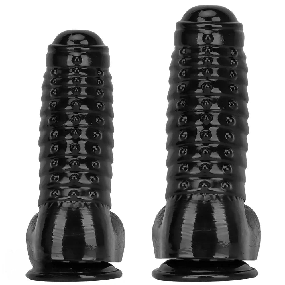 Black Ribbed PVC Giant Dildo - Thick Textured Big Dildo