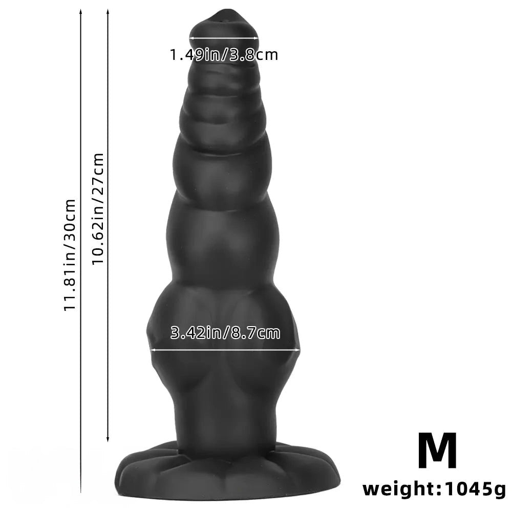 Black Ribbed Knot-Style Large Dildo - Big Thick Dildo