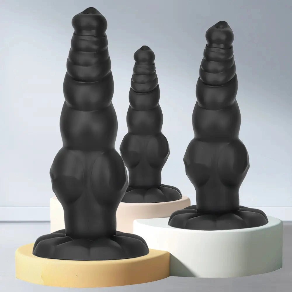 Black Ribbed Knot-Style Large Dildo - Big Thick Dildo