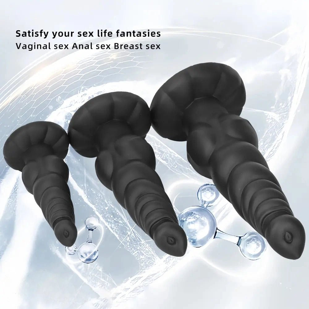 Black Ribbed Knot-Style Large Dildo - Big Thick Dildo