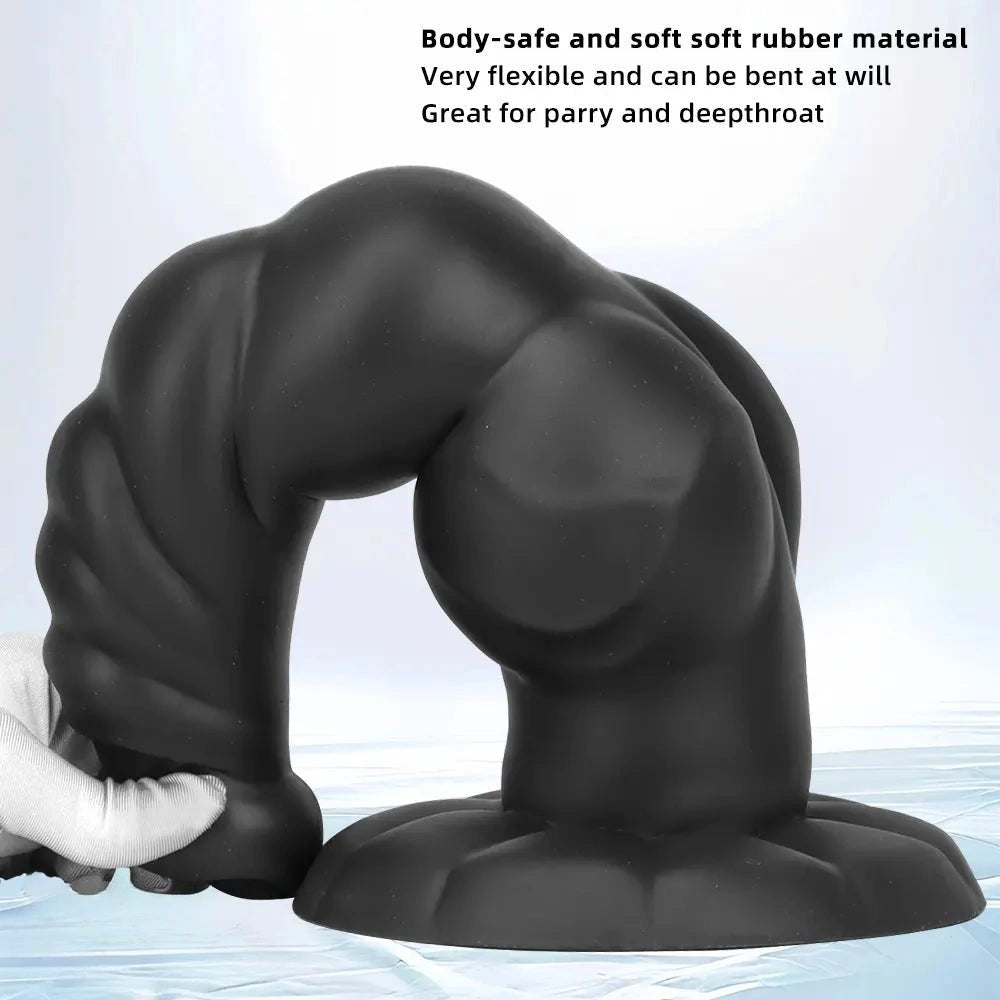 Black Ribbed Knot-Style Large Dildo - Big Thick Dildo