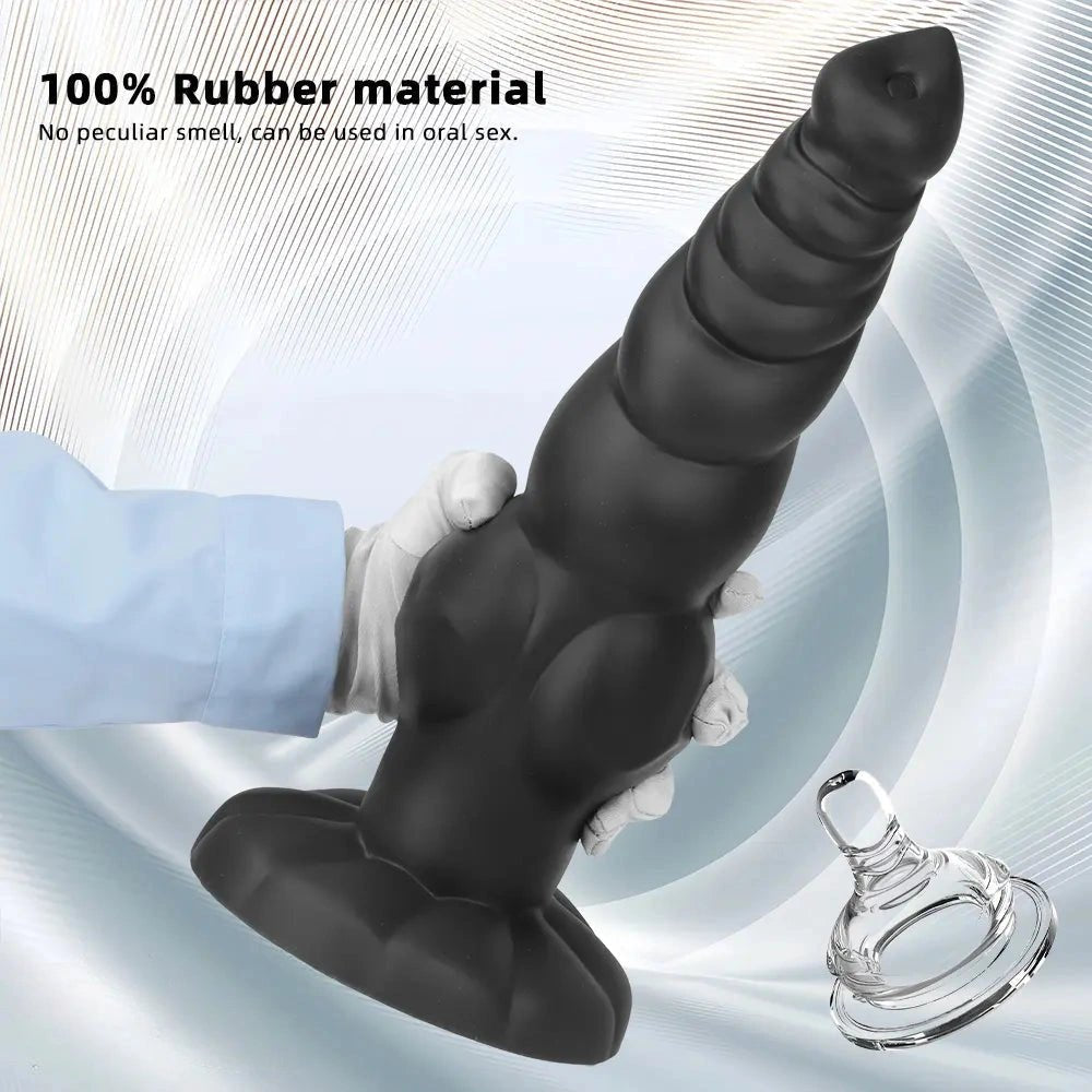 Black Ribbed Knot-Style Large Dildo - Big Thick Dildo