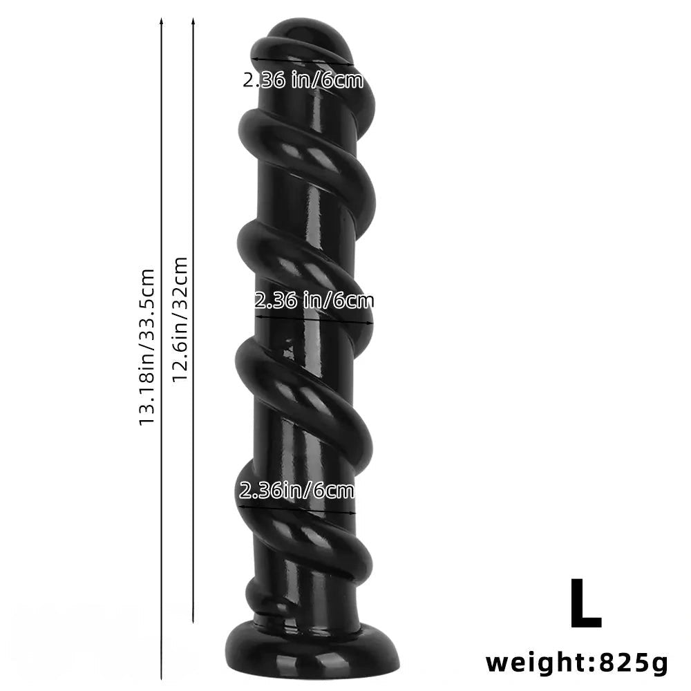 Black Spiral PVC Anal Dildo - Ribbed PVC Anal Play Dildo