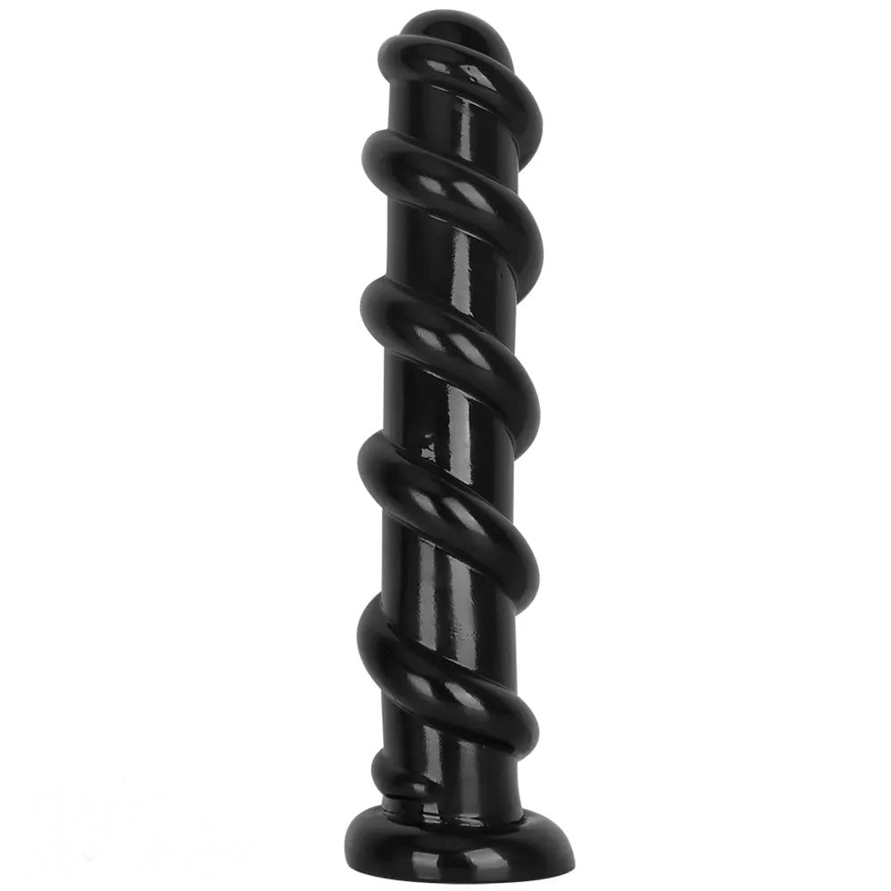 Black Spiral PVC Anal Dildo - Ribbed PVC Anal Play Dildo
