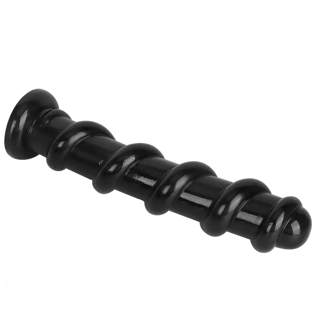 Black Spiral PVC Anal Dildo - Ribbed PVC Anal Play Dildo