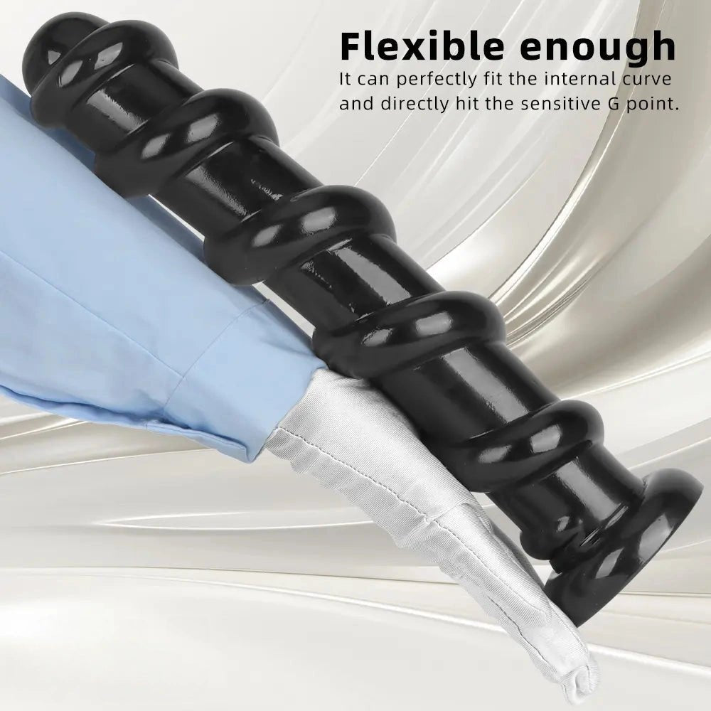 Black Spiral PVC Anal Dildo - Ribbed PVC Anal Play Dildo