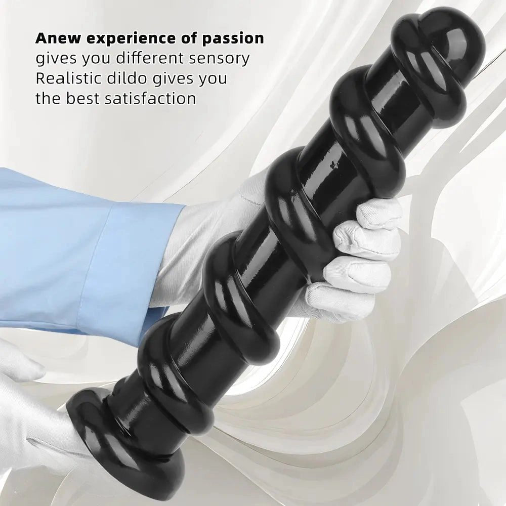 Black Spiral PVC Anal Dildo - Ribbed PVC Anal Play Dildo