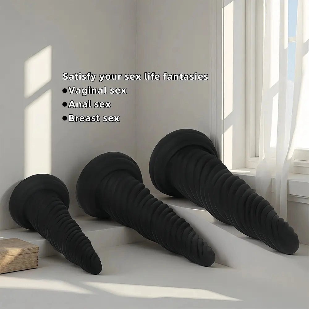 Black Spiral Thick Dildo - Large Thick Silicone Dildo