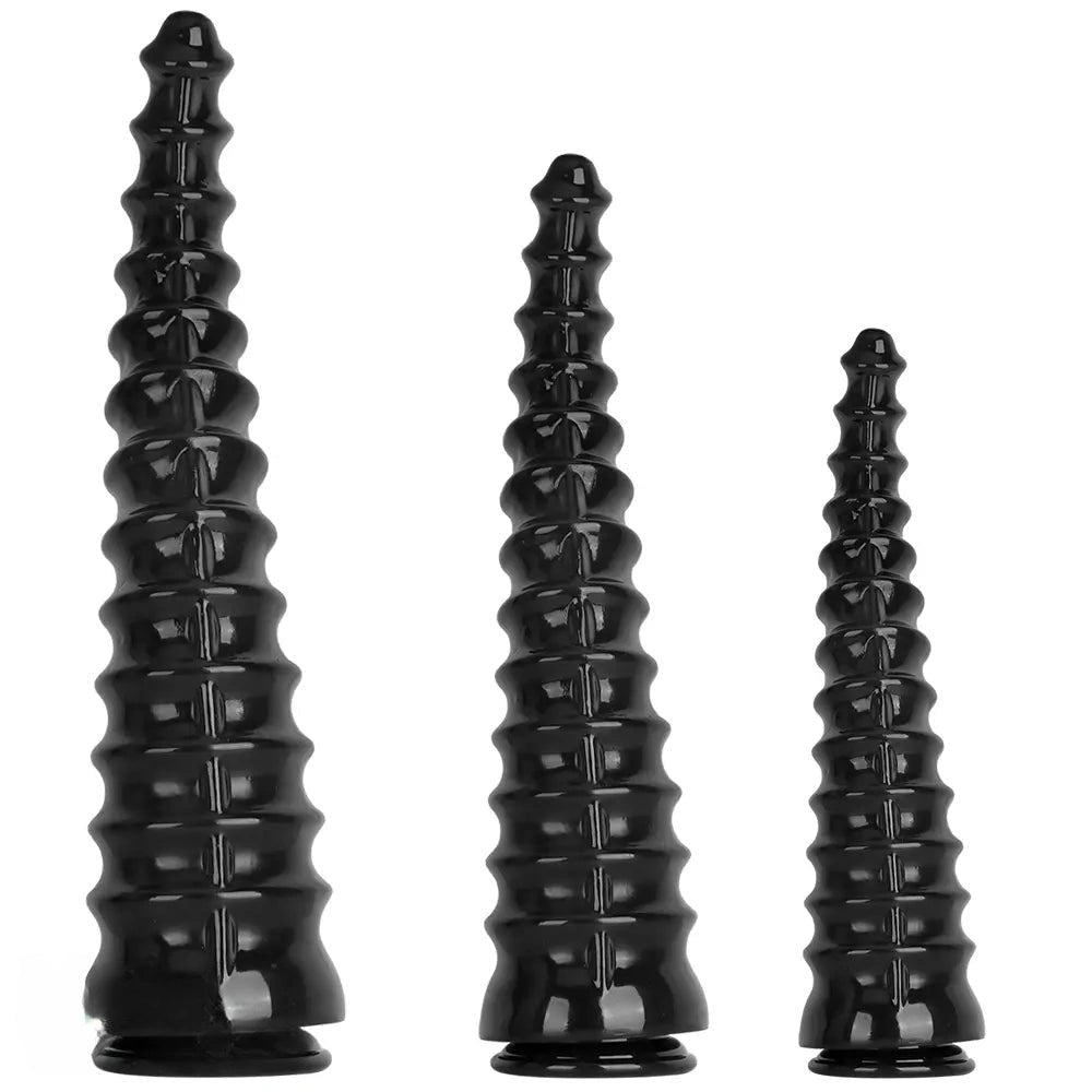 Black Spiral Tip Anal Dildo - Realistic Dildo In 3 Sizes
