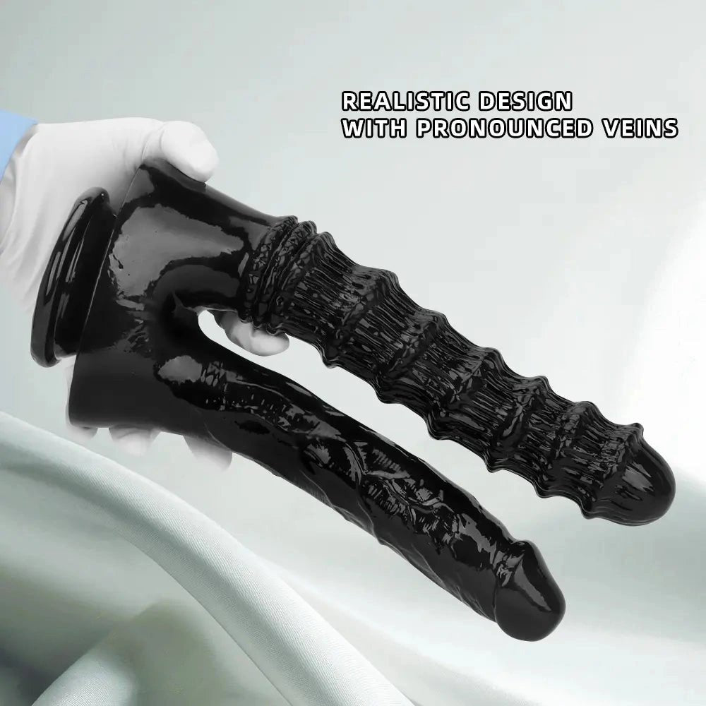 Black Twin Shaft Double Dildo - Realistic Double Dildo 10.82in