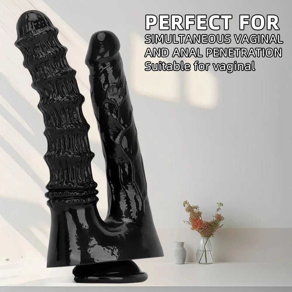 Black Twin Shaft Double Dildo - Realistic Double Dildo 10.82in