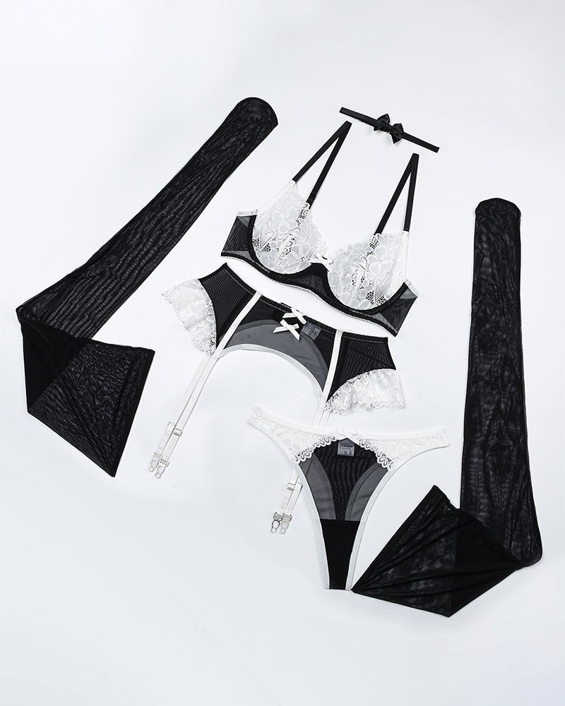 Choker Heart Lace Garter Set - Garter Lingerie Set