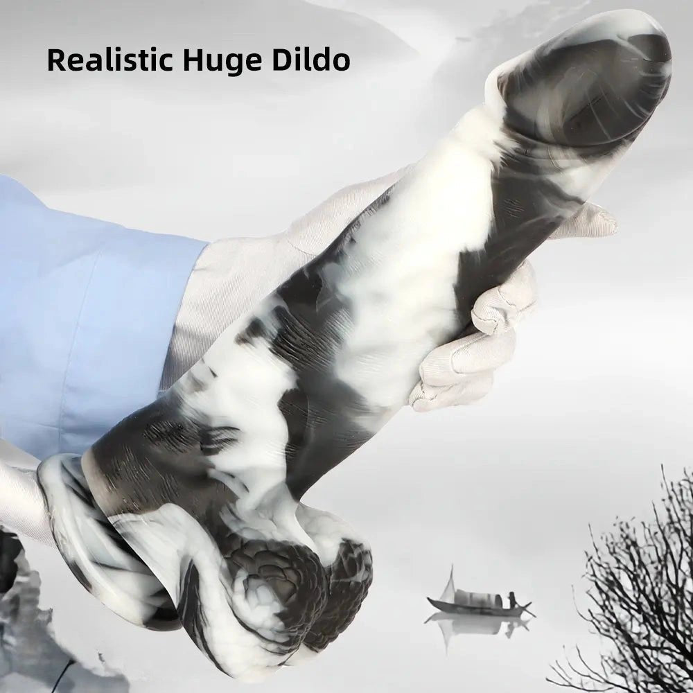Black White Realistic Dildo 13in - Extra Thick Realistic Dildo