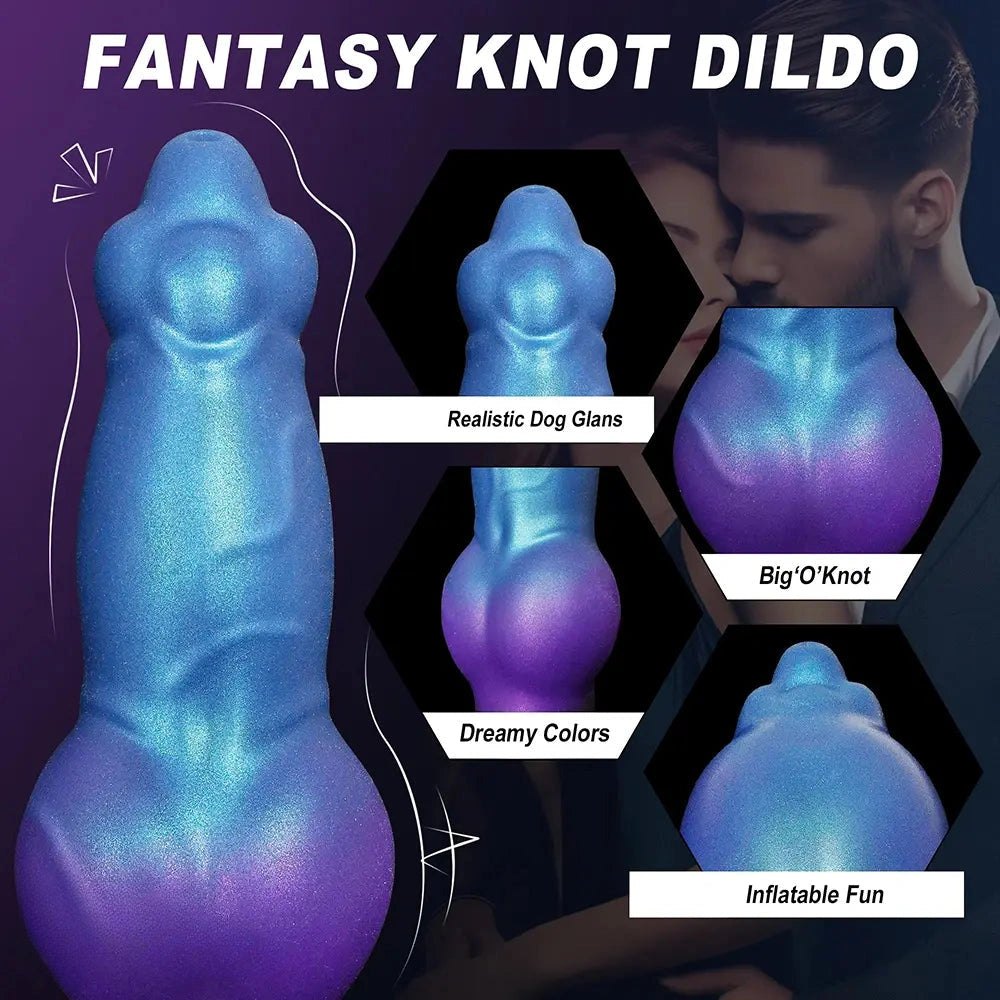Blue Fantasy Knot Dildo 8 in - Inflatable Knot Animal Dildo