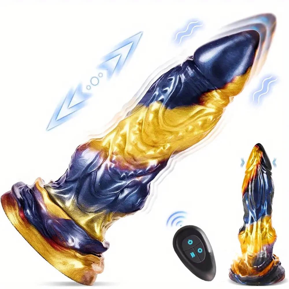 Blue Gold Fantasy Vibrating Dildo - Thrusting Vibrating Dildo