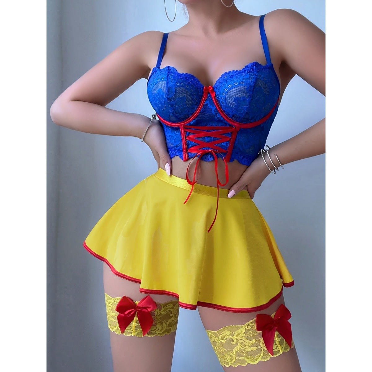 Blue Lace Strap Roleplay Set - Lingerie Costume for Women