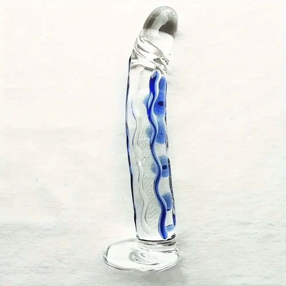 Blue Swirl Glass Dildo 6.5in - Glass Metal Dildo