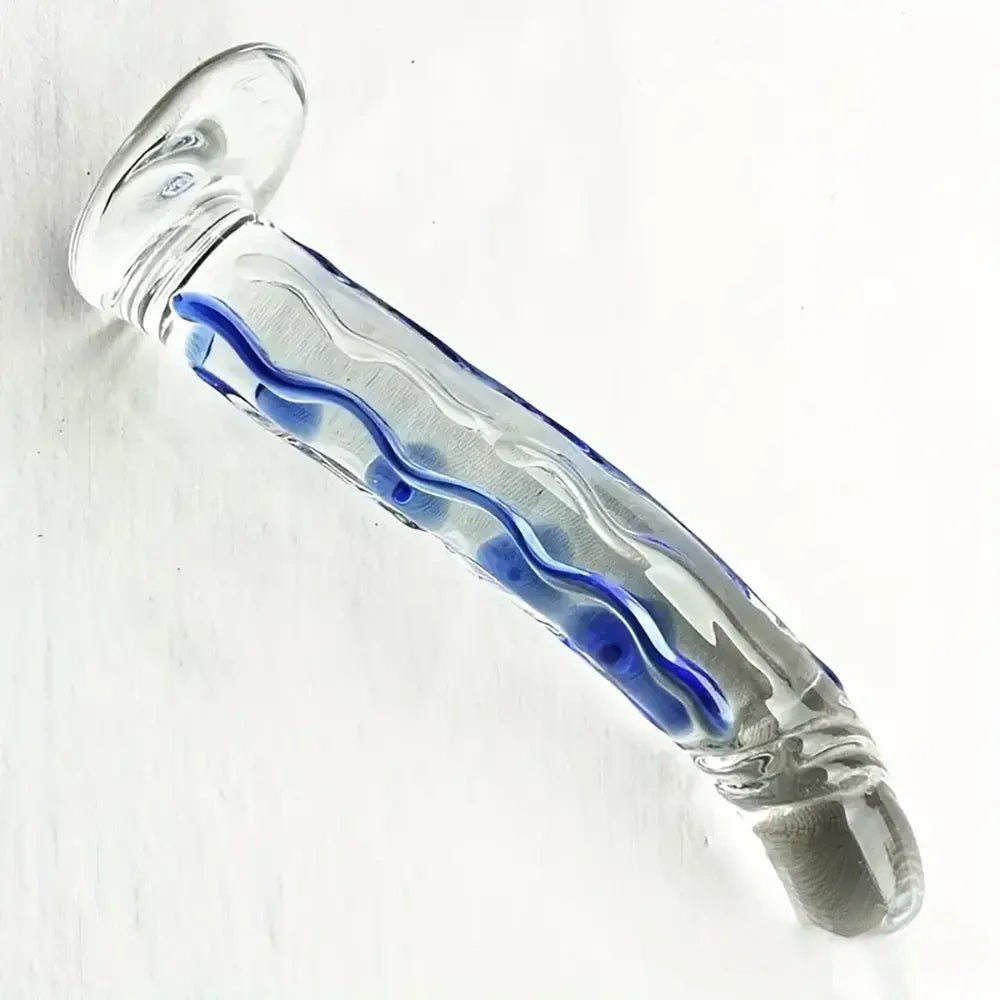 Blue Swirl Glass Dildo 6.5in - Glass Metal Dildo