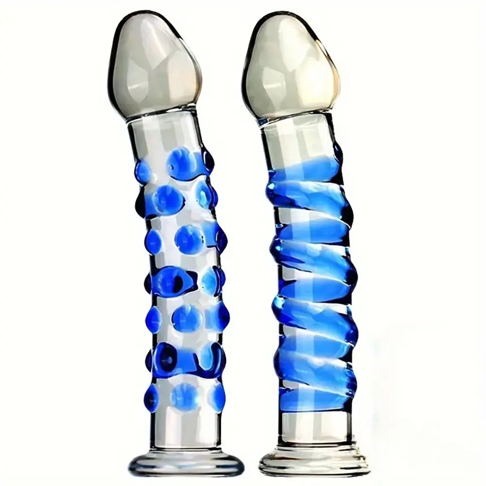 Blue Textured Glass Dildo 6.9in - Glass Dildo