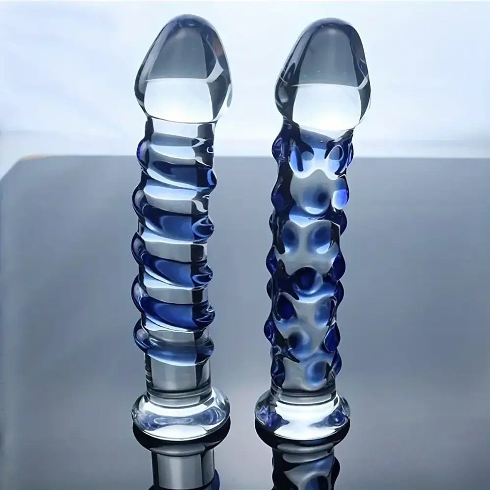 Blue Textured Glass Dildo 6.9in - Glass Dildo