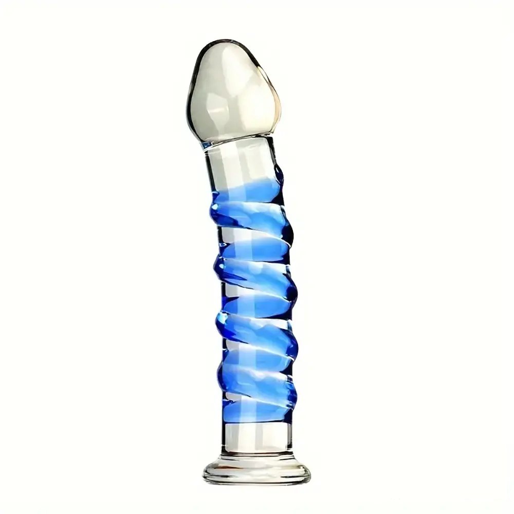Blue Textured Glass Dildo 6.9in - Glass Dildo