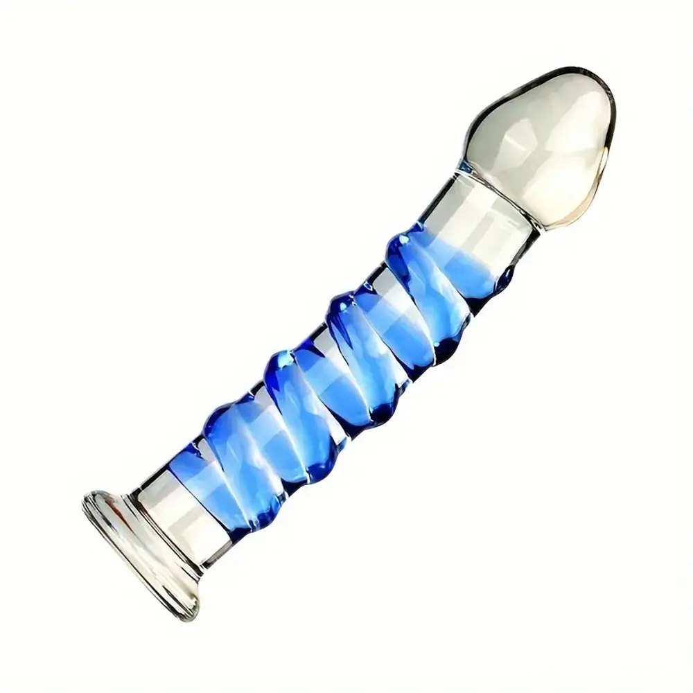 Blue Textured Glass Dildo 6.9in - Glass Dildo