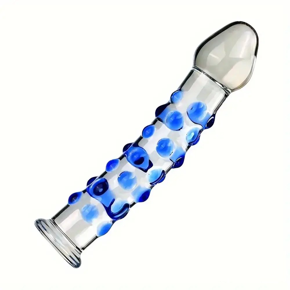 Blue Textured Glass Dildo 6.9in - Glass Dildo