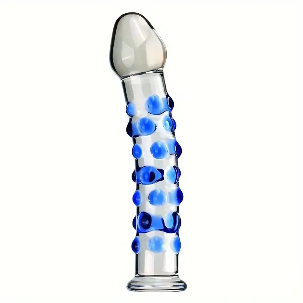 Blue Textured Glass Dildo 6.9in - Glass Dildo