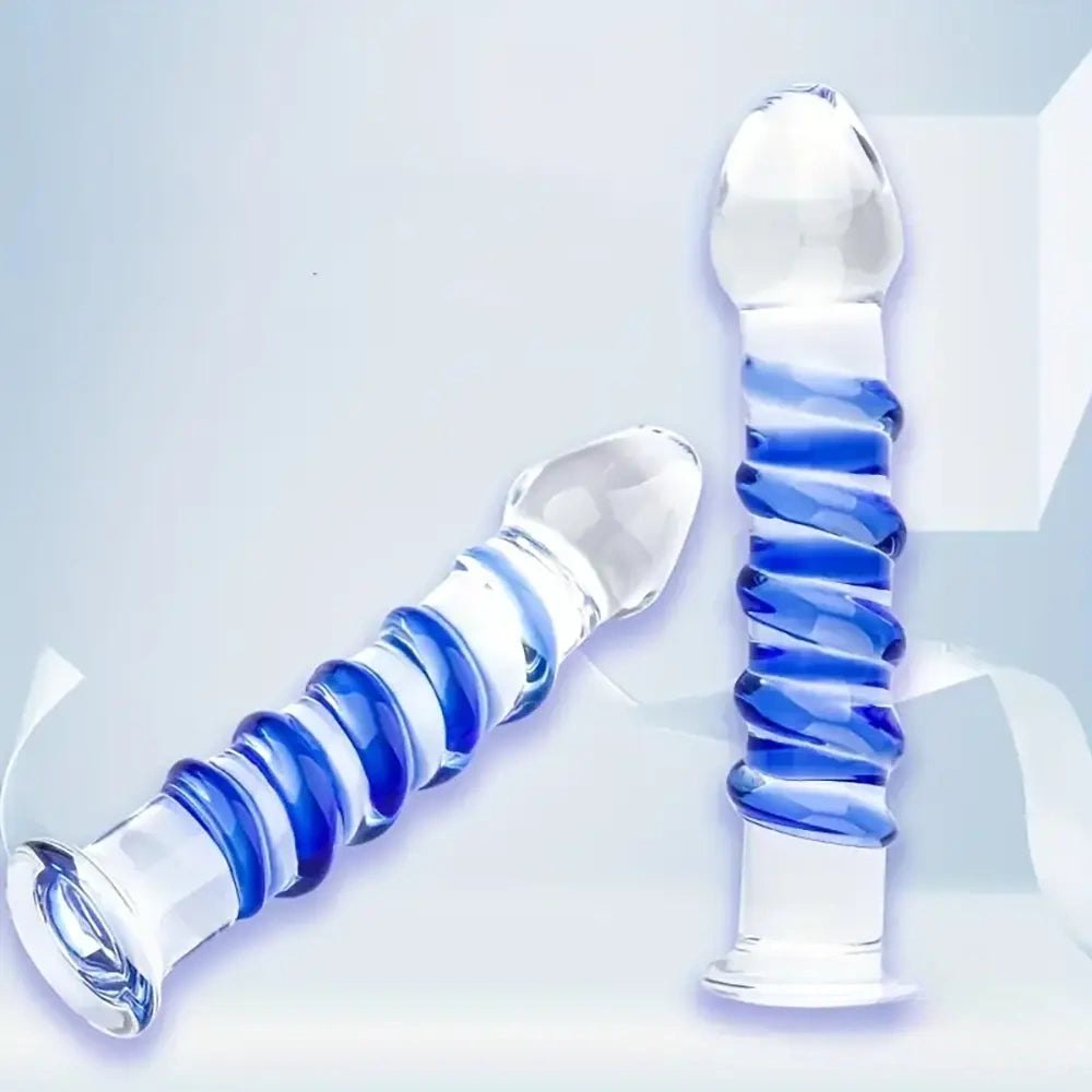 Blue Textured Glass Dildo 6.9in - Glass Dildo