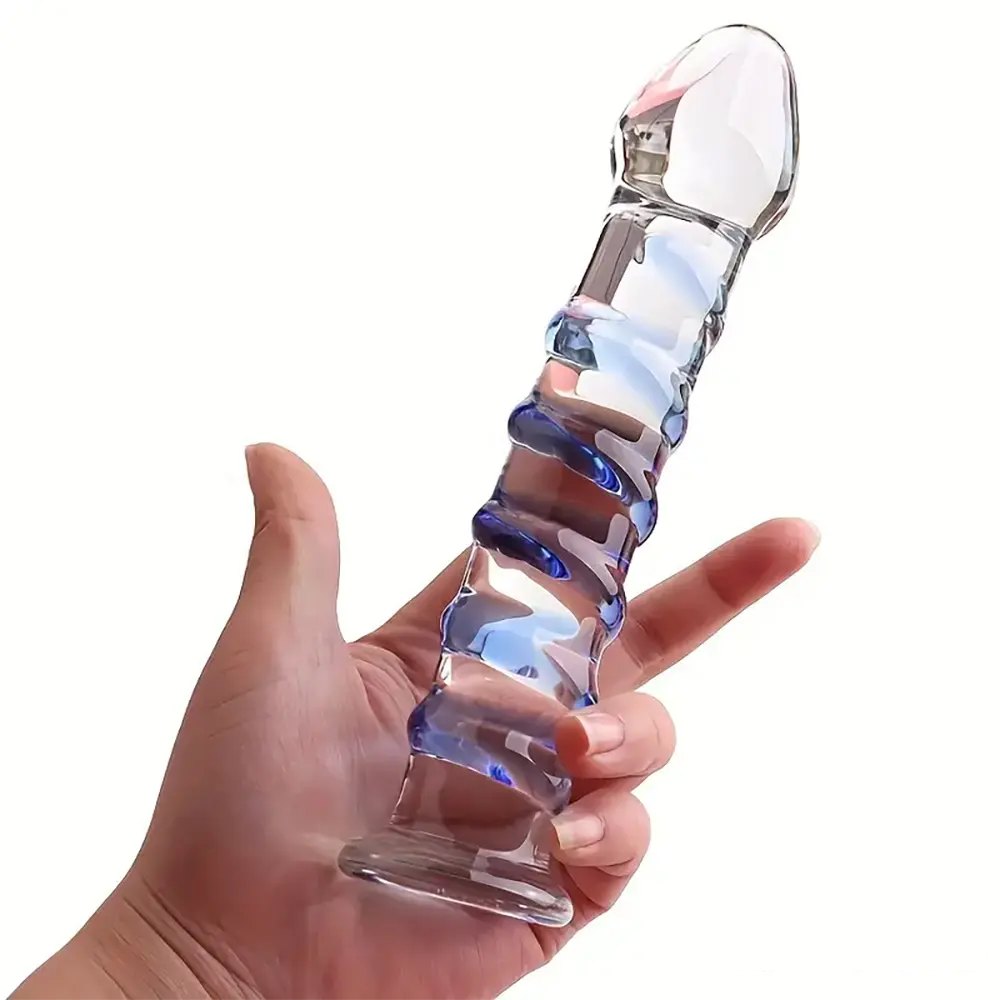 Blue Textured Glass Dildo 6.9in - Glass Dildo