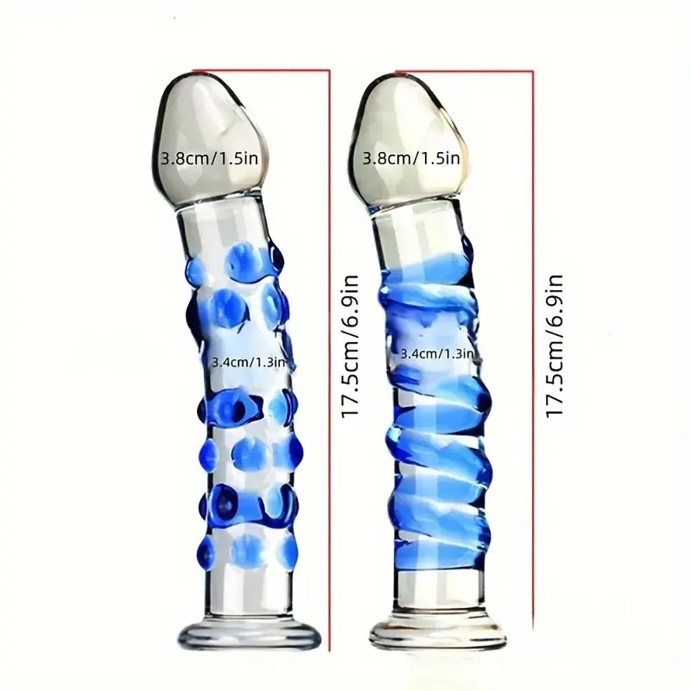 Blue Textured Glass Dildo 6.9in - Glass Dildo