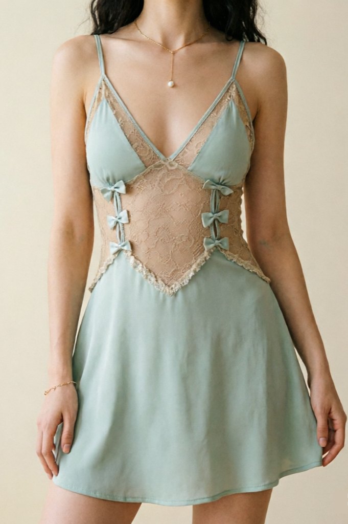 Bow Lace See-Through Slip Dress - Chemise Lingerie