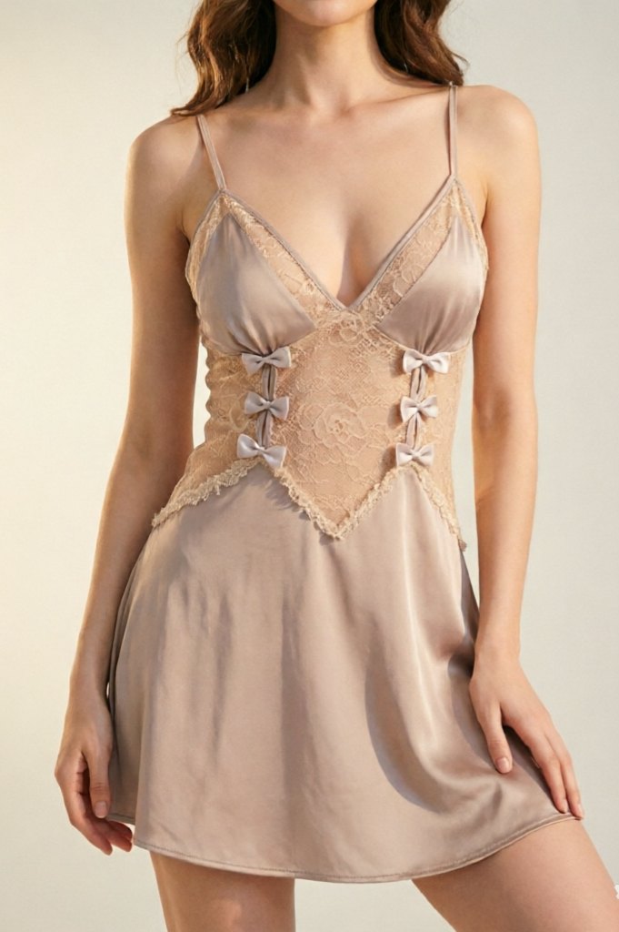 Bow Lace See-Through Slip Dress - Chemise Lingerie