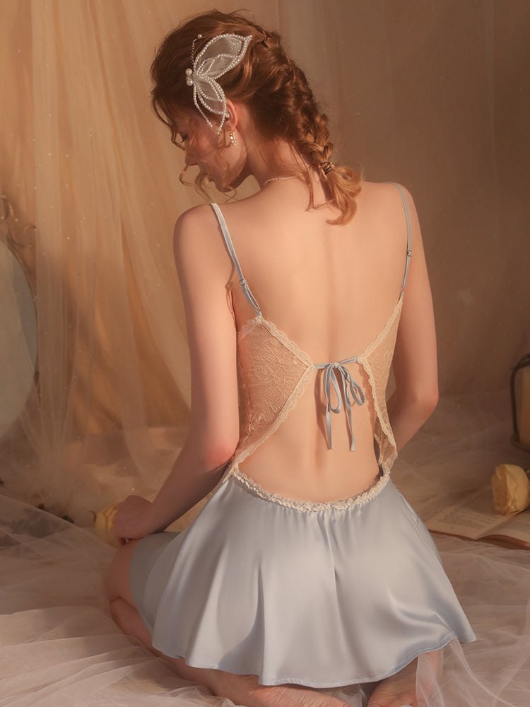 Bow Lace See-Through Slip Dress - Chemise Lingerie