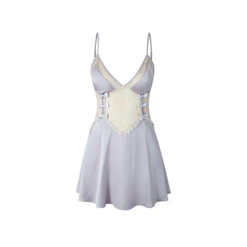 Bow Lace Suspender Sheer Nightdress - Sexy Nightgown Lingerie