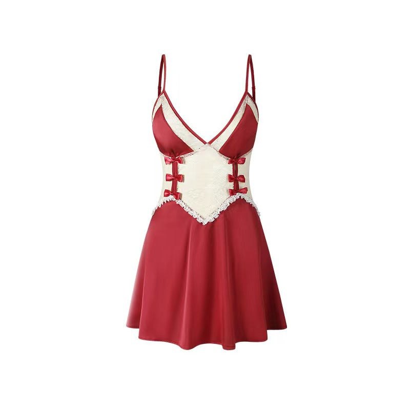 Bow Lace Suspender Sheer Nightdress - Sexy Nightgown Lingerie