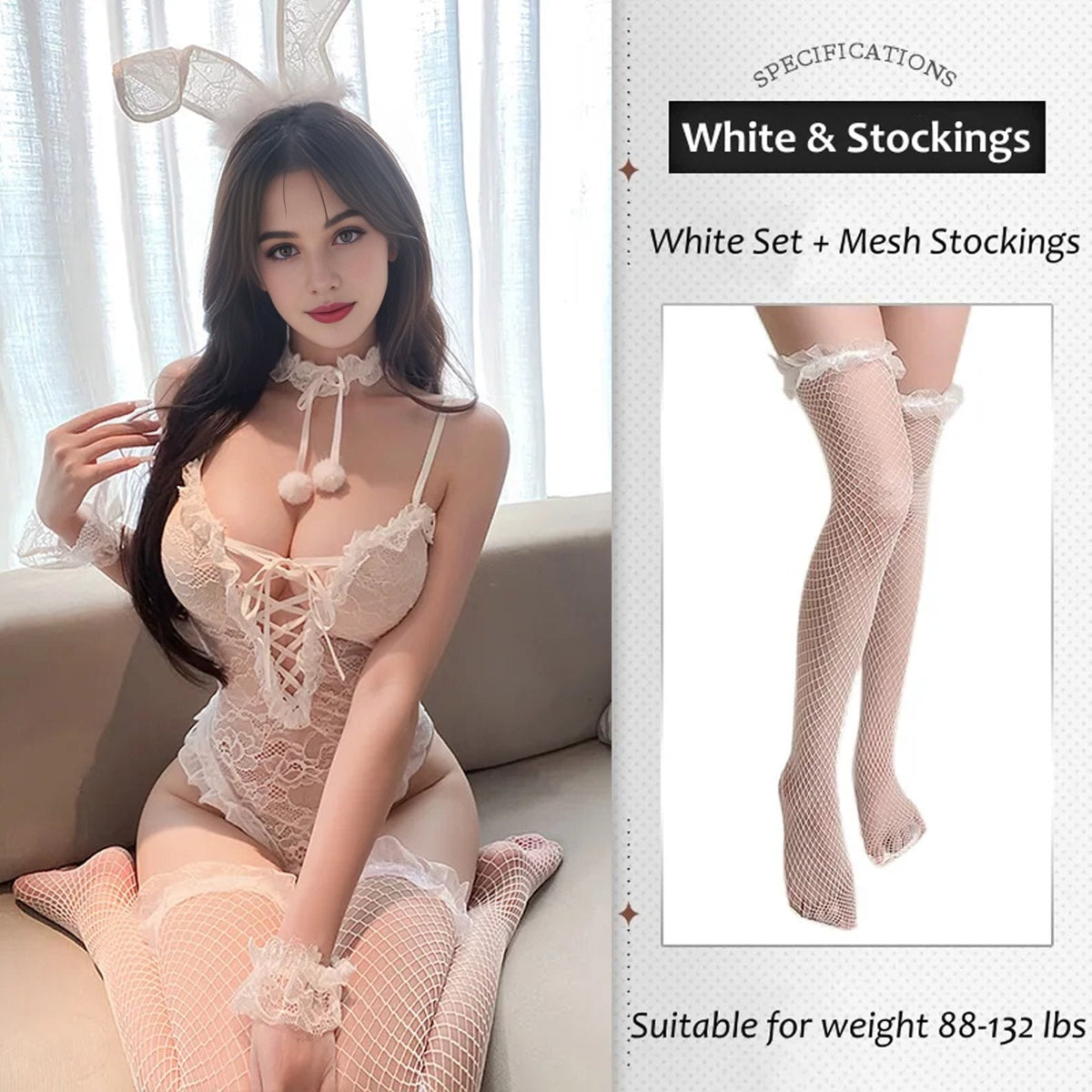 Bunny Ears Lace-Up Bodysuit - Lingerie Bodysuit for Women