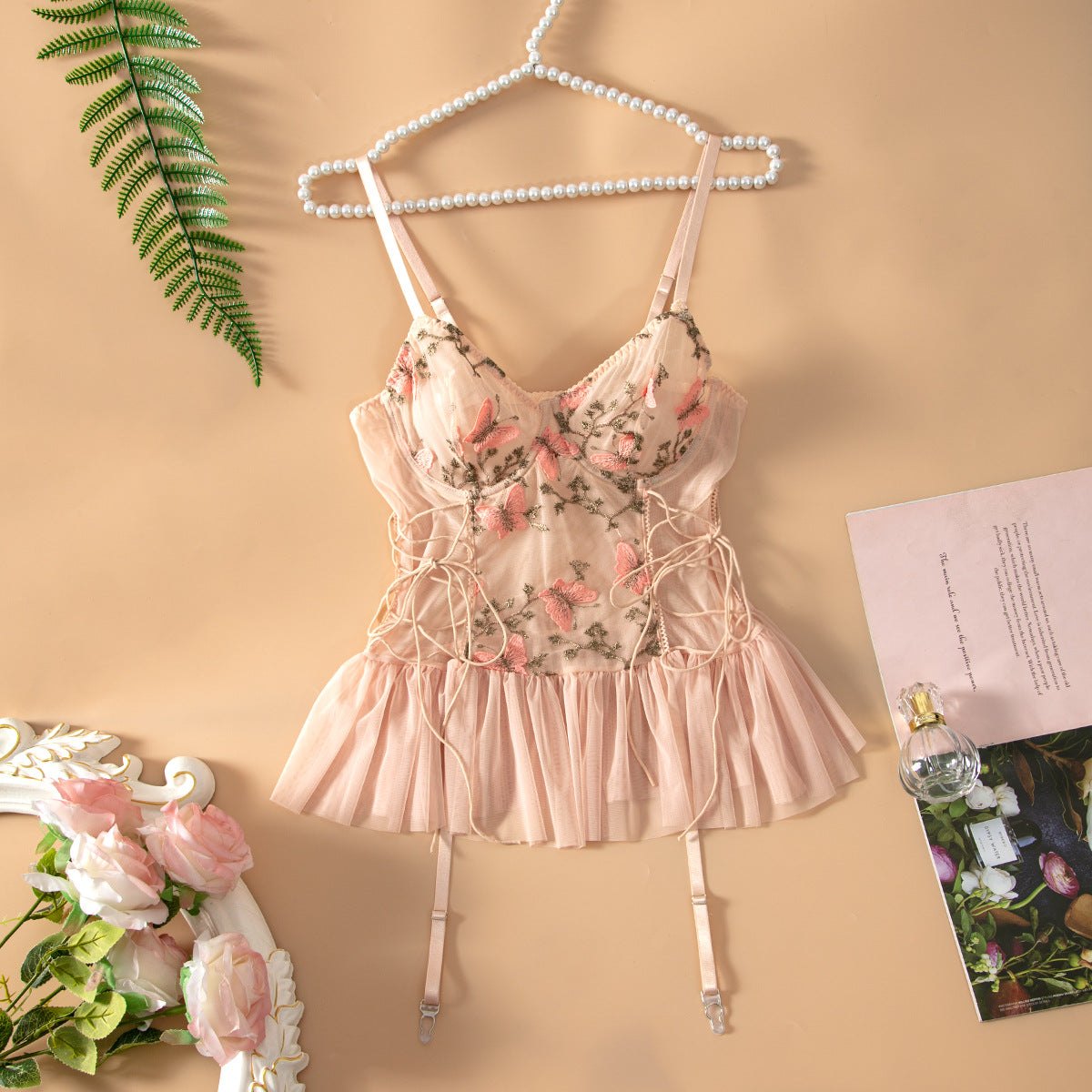Butterfly Embroidered Mesh Babydoll - Plus Size Lingerie