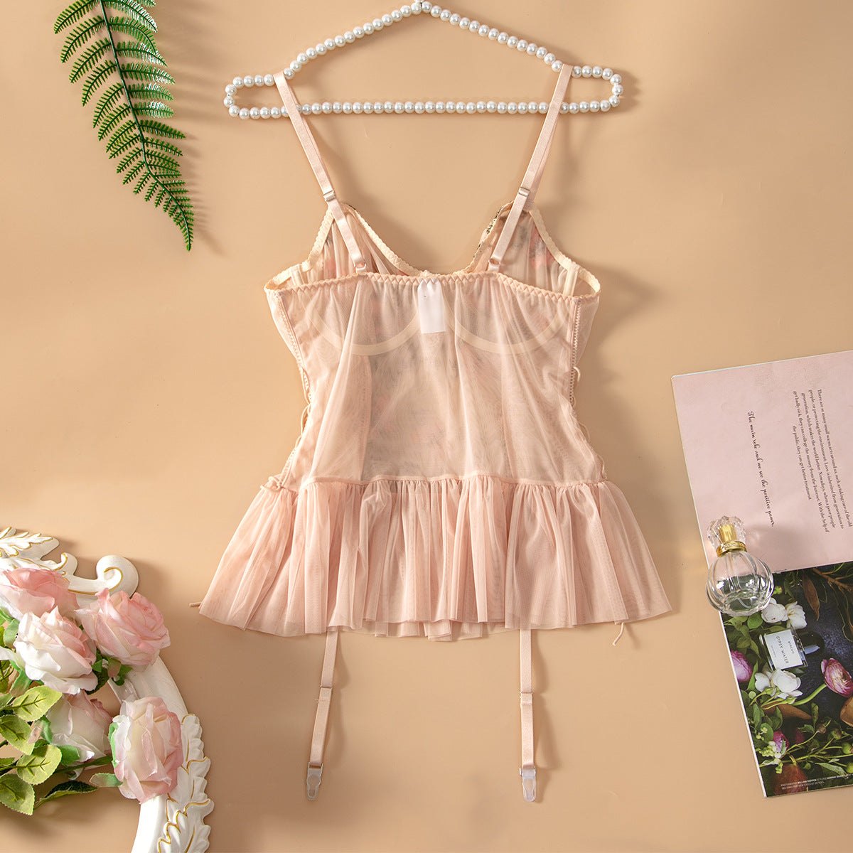 Butterfly Embroidered Mesh Babydoll - Plus Size Lingerie