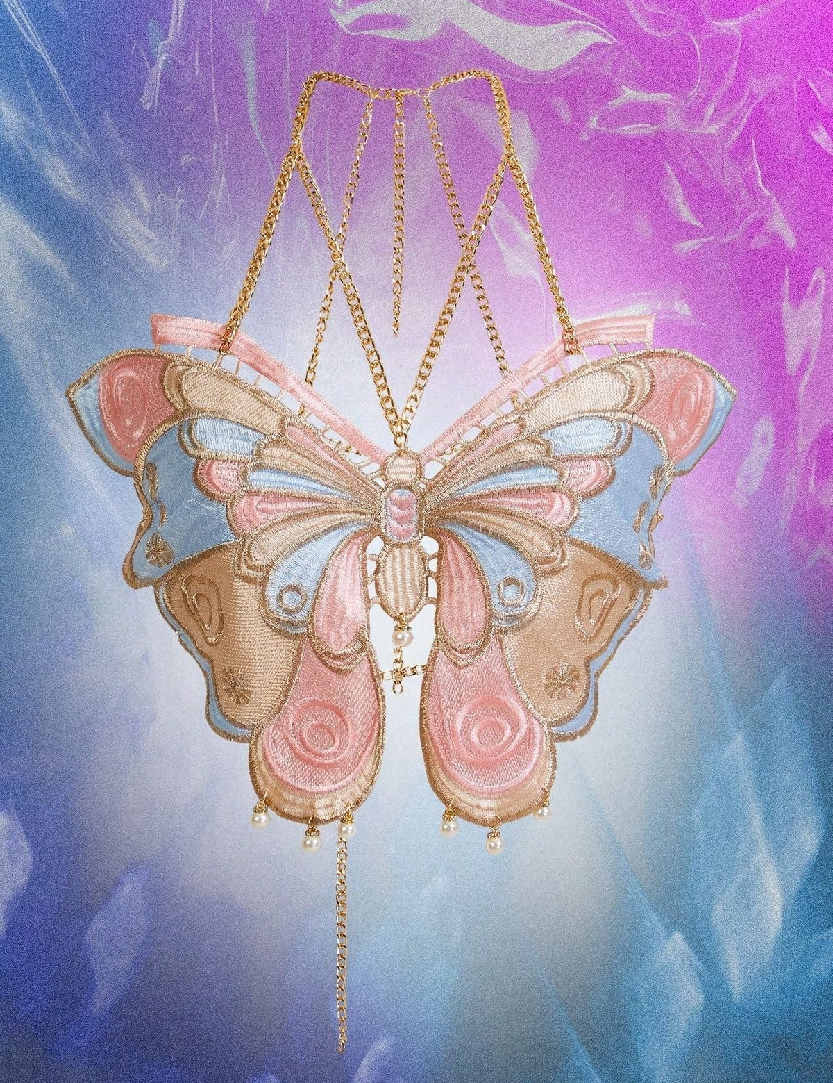 Butterfly Embroidered Suspender Bra - Lingerie Set for Women