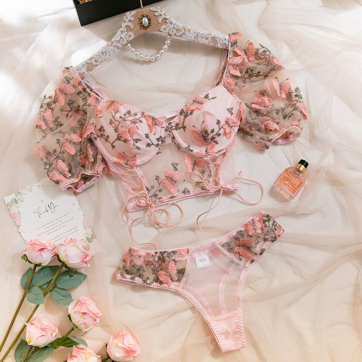 Butterfly Embroidery Corset Set - Bra and Panty Set