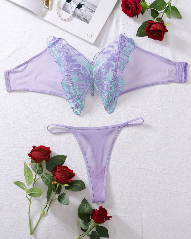 Butterfly Embroidery Mesh Bra Set - Lingerie Set for Women