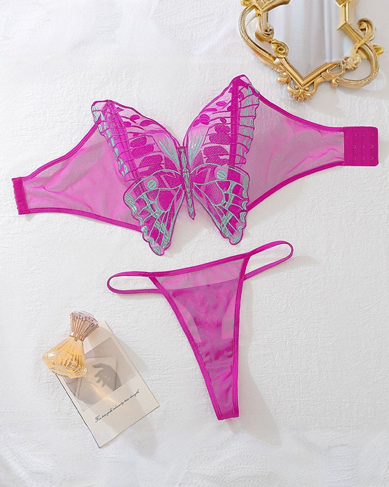 Butterfly Embroidery Mesh Bra Set - Lingerie Set for Women