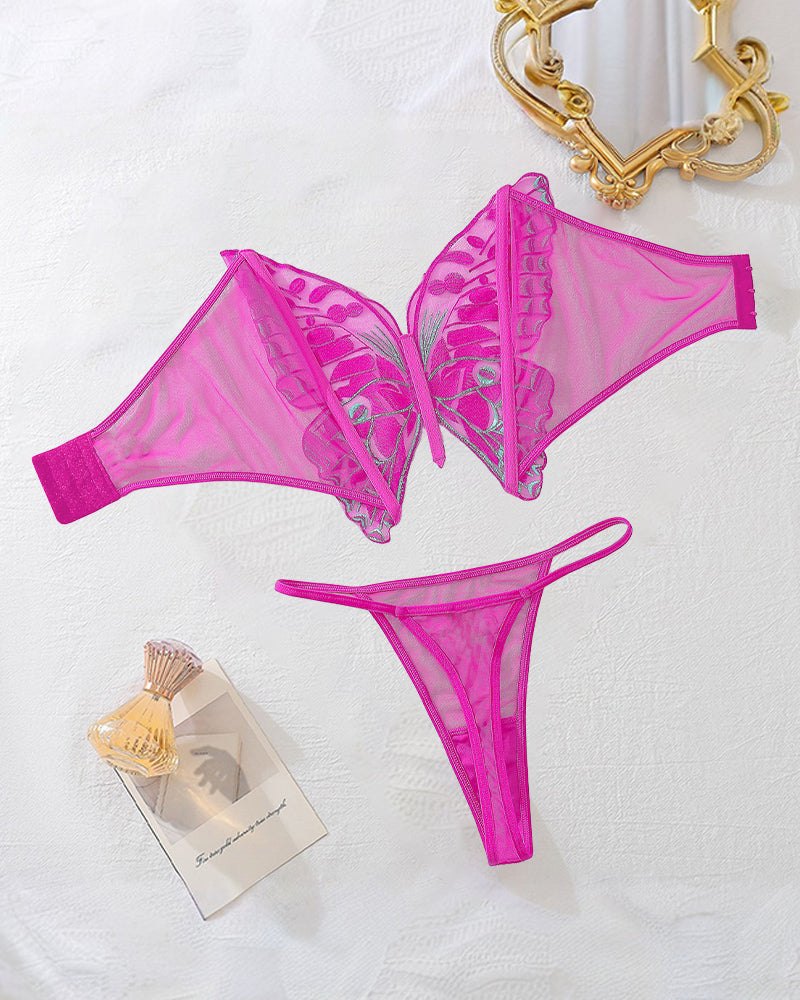 Butterfly Embroidery Mesh Bra Set - Lingerie Set for Women