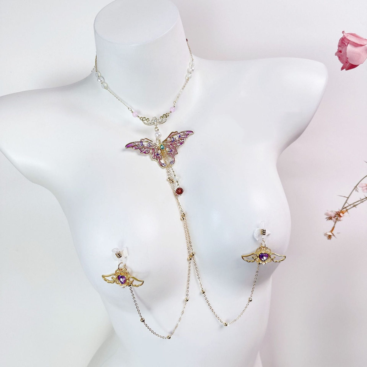 Butterfly Pendant Nipple Clamp Chain - Adjustable Nipple Toy